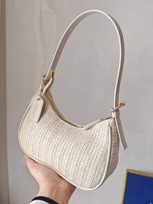 Túi dệt mùa hè thiết yếu, túi đeo vai thời trang tối giản, túi xách tay đa năng cho nữ đi làm, túi xách tay thanh lịch, túi đeo nách phong cách Y2K, ví - trắng - Xem 6