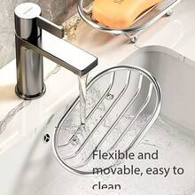 1 khay đựng xà phòng hình oval sáng tạo có lỗ thoát nước, chất liệu thép không gỉ bền chắc, phụ kiện phòng tắm - nhiều màu - Xem 10