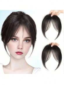 1pc Synthetic Hair Middle Part Bangs Hairpiece, Natural Seamless French Side Bangs - Multicolor - View 3