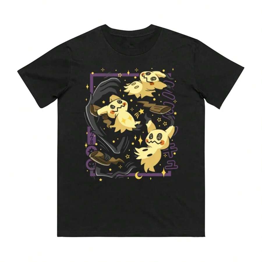 Anime Pokémonss Mimikyu Printed Pure Cotton T-Shirt For Men And Women Spring_Summer New Collection Fas - 黑色 - 查看 1