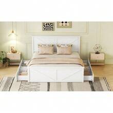 Single Wooden Bunk Bed 160x200 With Four Drawers, White - White - View 6