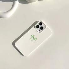 Bow-Knot 1pc White Matte Textured Minimalist Green Bow Tie Design Phone Case, Compatible With Iphone 16 Pro Max, 17/16/15/14 Plus, 13/12/11, Air, Series,International Version, Not The Domestic Version - Multicolor - View 3