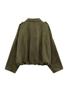Chaqueta bomber versátil y casual de estilo gamuza para mujer, nueva para primavera y otoño de DEEKA - Verde militar 1 - Ver 6