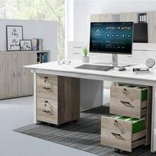 Archivador con 2 Cajones Archivero con 5 Ruedas para Archivos A4 Tamaño Carta Archivero Organizador Debajo del Escritorio para Oficina en Casa Archiveros con Cerradura con Soporte para Impresora - Gris Marrn - Ver 2