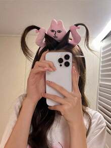 1 pieza Diadema con orejas de conejo rosa, accesorio de cabello divertido, utilería para fotos, adecuado para primavera/verano, nuevo aro para el cabello, decoración del cabello - Talla única - Ver 2