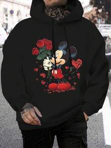 Disney Mickey Mouse AI Pattern Men's Sweatshirt, Regular Fit, Machine Washable, Suitable For Casual Wear In Autumn And Winter, Cartoon Character Design, Comfortable Fabric, Detailed Description, Easy To Care For, Suitable As A Gift, Birthday Gift, Or Present. - Black - View 1
