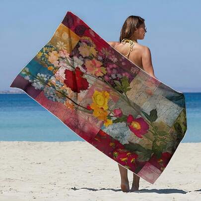 1 chiếc khăn tắm biển in họa tiết hoa cổ điển, chất liệu microfiber mềm mại, thấm hút cao, thích hợp cho phòng tắm, bơi lội, tập thể dục, yoga, nhẹ và dễ mang theo, chắn gió, chống nắng, chống cát, lý tưởng cho du lịch mùa hè, kỳ nghỉ, trang trí phòng tắm.