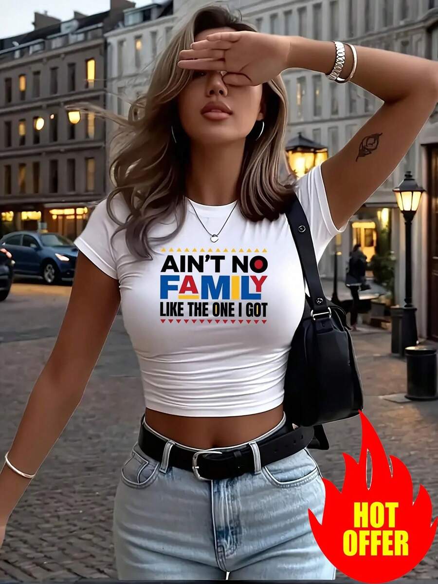 Stylish And Fitted Crop Top For Women - Stretchy Tee Suitable For Daily Wear And Parties, Machine Washable - Casual Shirt That Is Not Transparent, Perfect For Spring, Summer, And Fall - A Must-Have In Women'S Fashion - 黑色 - 查看 1