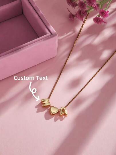 1pc 3D Bubble Name Necklace, Bubble Initial Charm Personalized Jewelry Custom Nameplate Necklace, Initial Bubble Round Necklace - Customized Gift For Friends, Couples And Family, Unique Custom Name Necklace Design, Suitable For Weddings, Valentine's Day, Mother's Day, Gold, Stylish, Colorful, Ideal Gifts For Him, Ideal Gifts For Her, Her, Boyfriend, Girlfriend, Dad, Mom, Family, Friends, For Anniversaries, For Birthdays, For Graduation, For Prom, For Party, Jewelry Women, Elegant Outfit