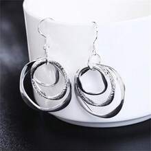 1 Pair Elegant 925 Silver Plated Vintage Frosted Wave Dangle Earrings For Women - Triple Loop Earrings - Gift For Christmas, Wedding, Party - 銀色 - 查看 3