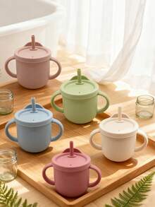 Infant Straw Cup, Training Cup, Silicone Material Double Handle Water Bottle - Multicolor - View 1