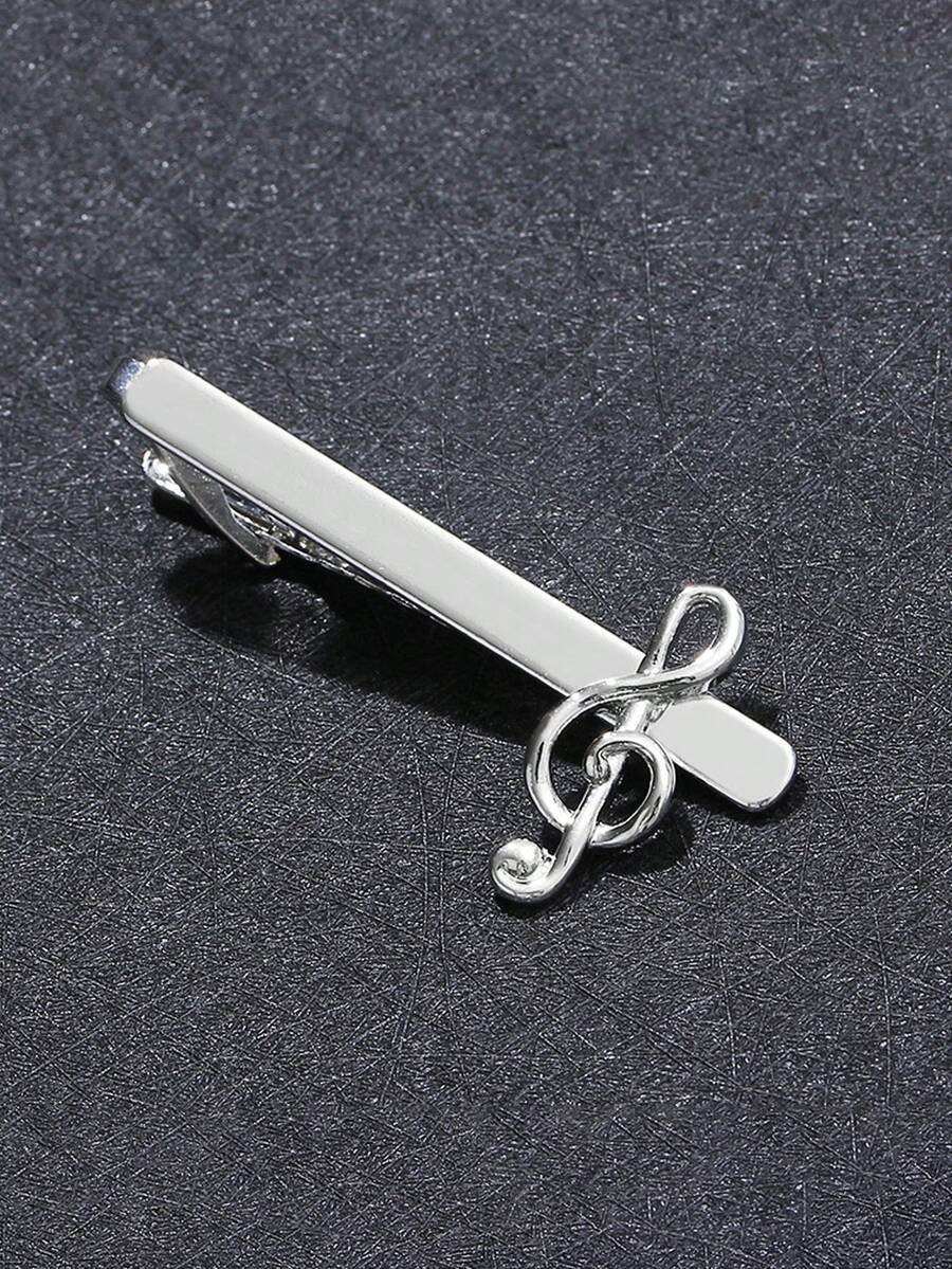 1pc Fashion Creative Music Note Tie Clip, Men's Business Shirt Necktie Accessory - Silver - View 1