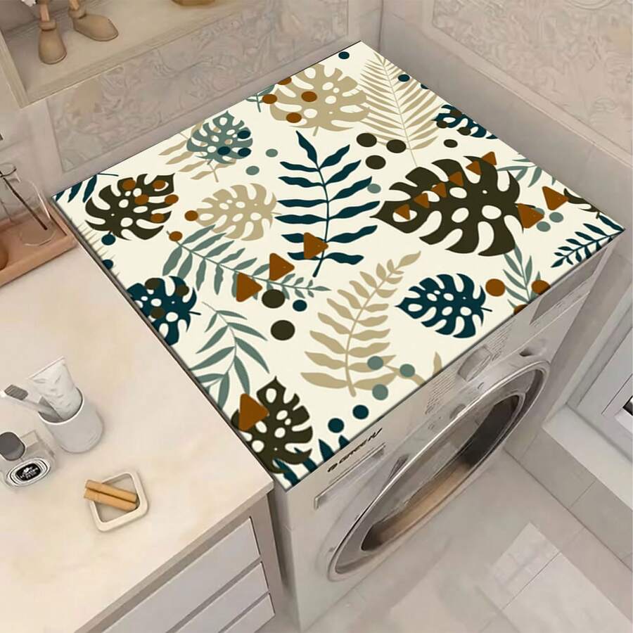 1pc Tropical Geometric Pattern, Warm Home Atmosphere, Diatomite, Non-Slip, Suitable For Washing Machine Cover Mat, Dryer Cover Mat, Coffee Machine Mat, Kitchen Countertop Mat. Multi-Purpose Household Mat - Soft and Cute Rich Pig - View 1