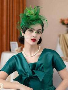 1pc 20/50s Style Mini Hat, Small Round Hat, Tea Party Headpiece With Veil, Suitable For Girls And Women - Multicolor - View 8