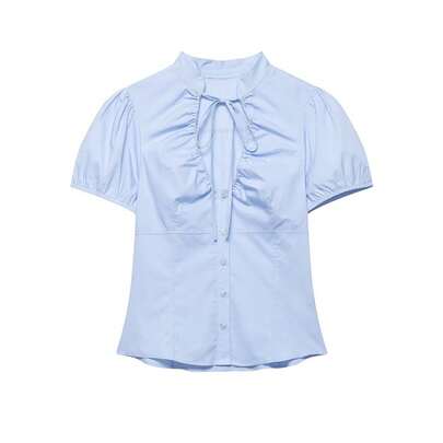 DEEKA Summer New Women's Fashion Minimalist Bowknot Decor Chiffon Blouse