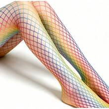 Sexy Colorful Fishnet Tights With Rhinestones, Rainbow Hollow Mesh Socks, Fashionable And Unique Slimming Women's Leggings - Những đôi tất cầu vồng từ giải Trung Quốc mở rộng - Xem 7