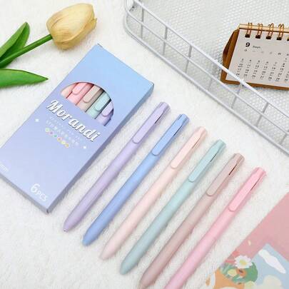6pcs Morandi Aesthetic Anxiety Relief Motivational Inspirational Colorful Neutral Pens, Soft Touch, Smooth Writing, Quick Drying, Suitable For Diary, School And Office Supplies