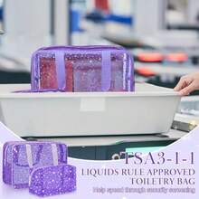 Aliceset - 2 bolsas grandes de maquillaje de estrellas transparentes de 12 x 5 x 8 pulgadas bonita bolsa de cosméticos con asa y bolsa de maquillaje mediana impermeable de PVC bolsa de - Púrpura - Ver 7