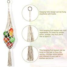 Geiserailie 2 piezas cesta colgante de frutas macramé cesta colgante de verduras transpirable decoración de almacenamiento para patata cebolla y frutas decoración bohemia para cocina - Blanco - Ver 3