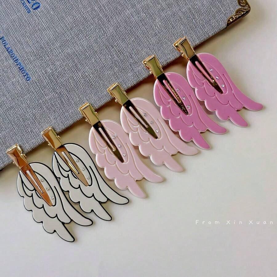 Cute Wings Fun Hair Clip No Trace Hairpin Korean Style Dopamine Makeup Side Panel Bangs Clip Hair Accessory - 粉色 - 查看 1