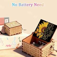 手摇木质音乐盒 - “你是我的阳光”向日葵蝴蝶图案，无需电池，完美的励志礼物 - 復古向日葵音樂盒 - 查看 5