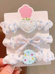 3个装女童发圈，春季休闲清新波点、卷发、蝴蝶结、爱心图案弹力发绳发饰 - 彩色 - 查看 7