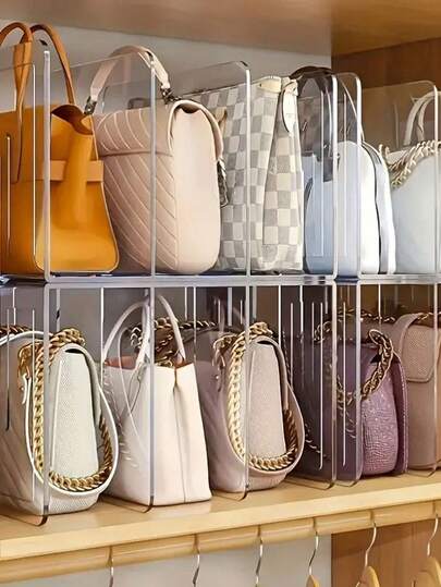 4pcs Transparent Plastic Bag Organizer Dividers, Acrylic Wardrobe Storage Racks, Handbag Organizer Holders, Clear Bag Organizers
