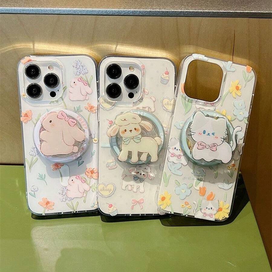 1个可爱兔子、绵羊、猫咪造型磁吸气囊手机支架，多功能Magsafe磁吸可拆卸手机支架 - 彩色 - 查看 1