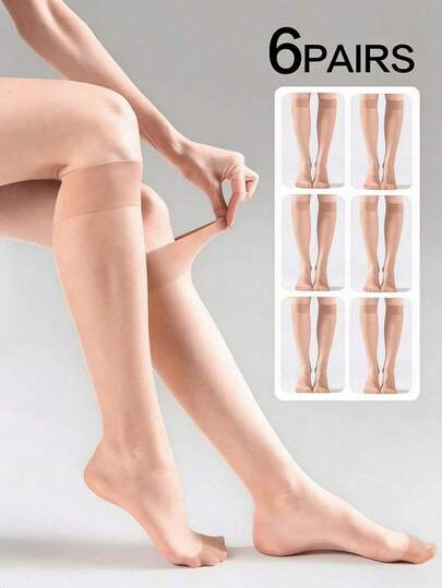 6 đôi tất lụa 15D dành cho nữ, màu mơ, chất liệu lụa chống xước, dài đến bắp chân, kiểu dáng gợi cảm, siêu mỏng, trong suốt, đa năng.