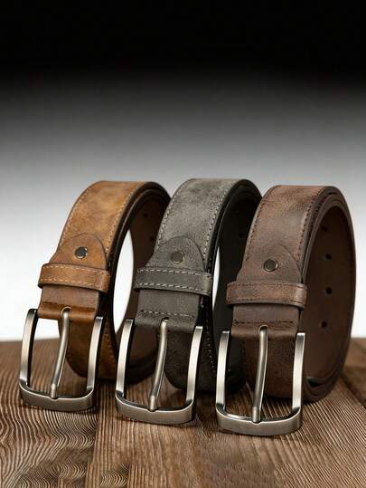 New Vintage Minimalist Alloy Distressed Fashion Pin Buckle Casual Versatile PU Embossed Leather Belt, Unisex