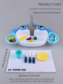 Pretend Play Cartoon Kitchen Sink With Circulating Water Faucet, Interactive Parent-Child Educational Toy (Requires 2 X 1.5V AA Batteries, Not Included, All Accessories Are Random) - Multicolor - View 4