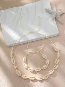 2pcs/Set Bohemian Ocean Decor Necklace And Bracelet Set, Handmade Jewelry Women, Vacation, Gifts Friends - 淺褐色的 - 查看 6