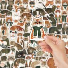 64 Pieces Of Retro Oil Painting Cat Graffiti Stickers - Waterproof Vinyl, Suitable For Laptops, Water Bottles, Notebooks, Suitcases, Etc. - Cartoon Fun DIY Scrapbook Gift - A - View 2