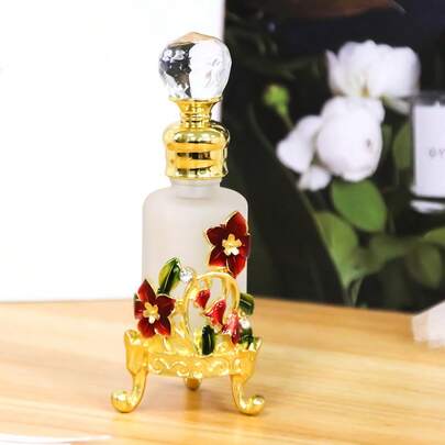 1 chai thủy tinh bát giác màu đỏ họa tiết hoa, dung tích 12ml, có thể tái sử dụng, đựng nước hoa/tinh dầu, chai nhỏ giọt di động, trang trí bàn trang điểm/trang trí nhà cửa/trang trí tiệc/quà tặng sang trọng/đồ dùng gia đình, chỉ rửa tay, phụ kiện chăm sóc cá nhân dành cho nữ (Không bao gồm nước hoa, chỉ có chai).