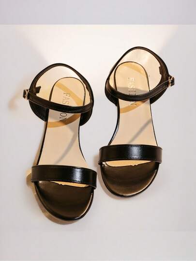 1 Pair Summer Fashion Elegant Minimalist Open Toe Low Heel Ankle Strap Sandals For Teenagers