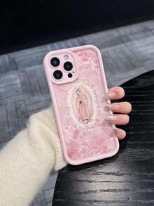 1 chiếc ốp lưng điện thoại mới, màu hồng, họa tiết Đức Mẹ Đồng Trinh, bảo vệ toàn màn hình, có lỗ camera, phù hợp với 17 Air/17 Pro Max/17/16 Plus/15/14/13/12/11/XS Max/XR/7/8 - hồng nhạt - Xem 4