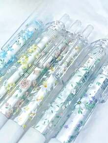 Bộ 6/12 bút viết dễ thương - Bút bấm, mực đen nhanh khô, ngòi trung bình 0.5mm - Trang trí hoa văn hoa tinh tế, hoàn hảo để viết mượt mà trong sổ nhật ký và văn phòng phẩm. - Nhiều màu - Xem 6