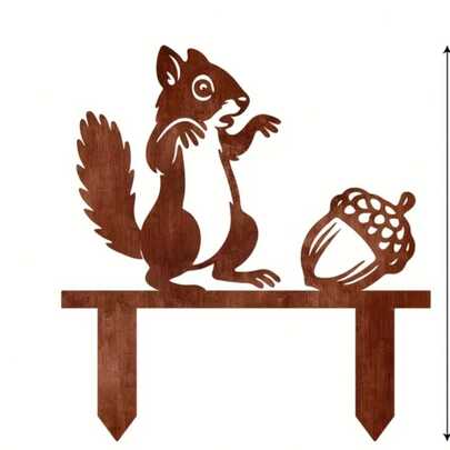 1pc Adorable Rusty Metal Garden Squirrel Stake, Charming Rusty Metal Garden Squirrel Column, Yard Art Pillar Decor, Use Our Rusty Metal To Add A Touch Of Cuteness To Your Garden, Metal Art Piece, Size: 11.81 Inches