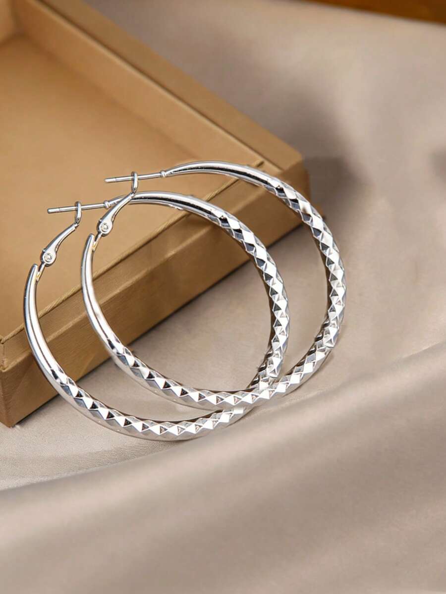 一对欧美风格金属耳环 - 393500銀色 - 查看 1