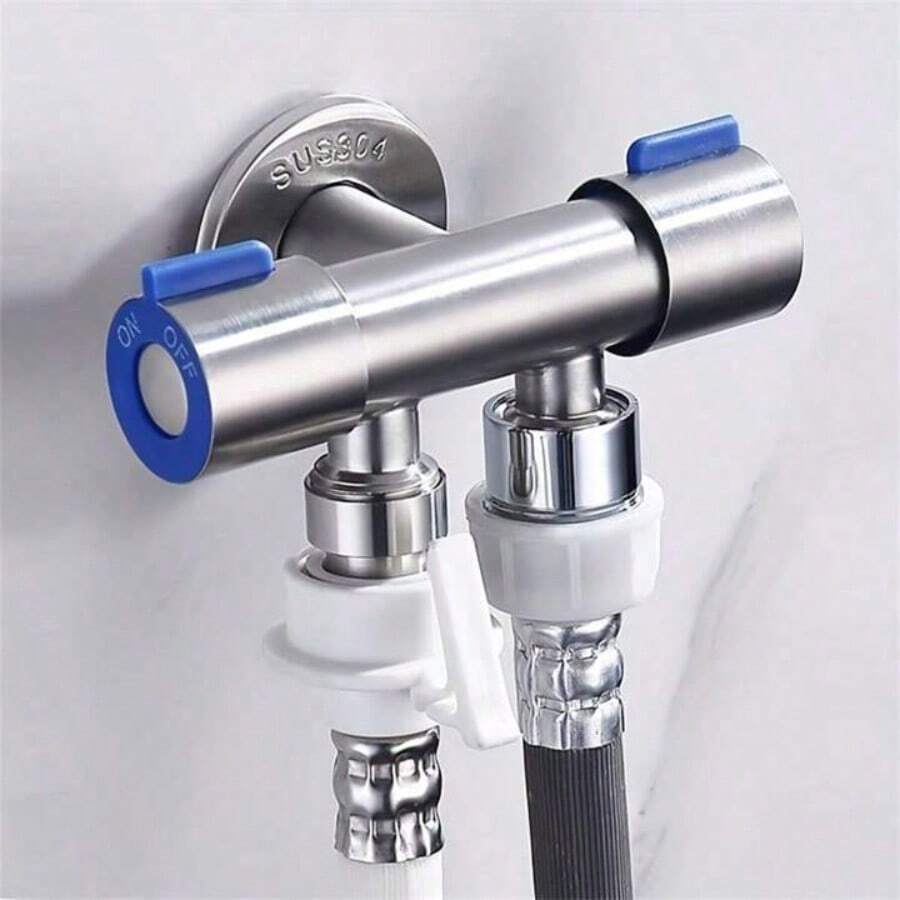 One Stainless Steel Triangular Valve, Three Way, One In And Two Out Double Control Toilet And Washing Machine Angle Valve Faucet Fitting - Angle Valve - View 1