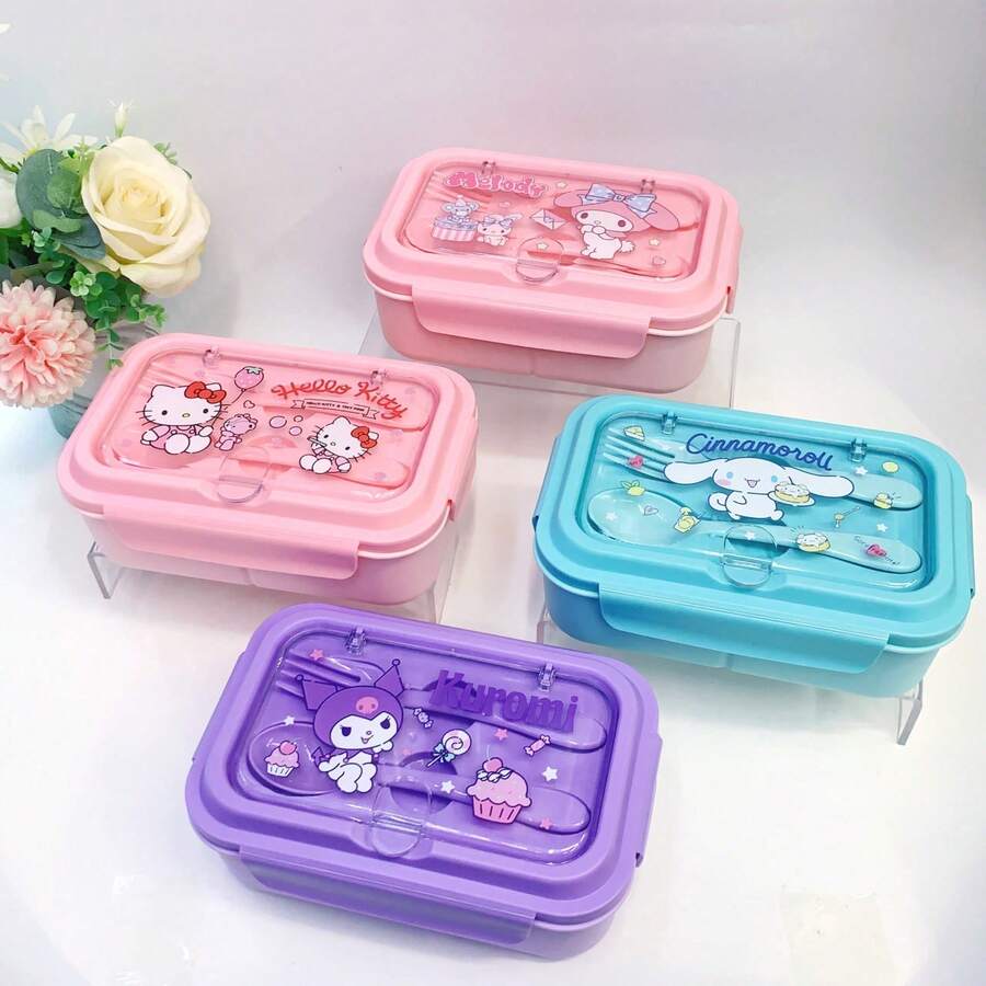 SANRIO 1 Set Merlot Cinnamon Roll Bento Box, Microwave- Bento Lunch Box With Utensils, Rectangular Fruit Bento Box, Suitable For Travel, Birthday, Valentine's Day, Holiday Party, Back To School, Wedding, Restaurant