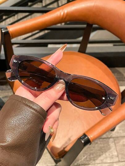 1副男士时尚眼镜，新款高品质复古椭圆铆钉独特设计，休闲百搭街头风，日常户外驾驶旅行防紫外线