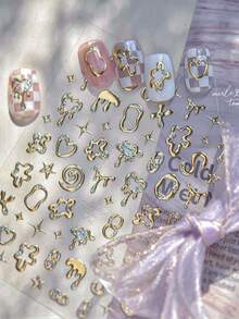 1 Piece Of Metal Nail Sticker Gold And Silver Heart-Shaped Nail Sticker 5D Heart-Shaped Nail Sticker Nail Decoration Sticker Nail Stickers - Gold - View 1