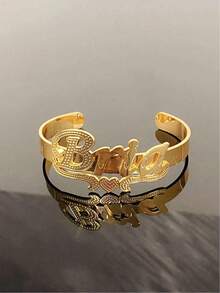 1pc Personalized 3D Name Bracelet - Pure Silver, Floral Print Style Bracelet, Customized Text Jewelry, 18K Gold Stainless Steel Jewelry, Comes With Elegant Gift Box, Suitable As Mother's Day Gift - Gold - View 8