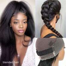 180% Density 13x4 Curly Straight Lace Front Wig, Suitable For Beginners, Curly Straight Lace Front Wig With Flocked Hairline, No Glue Required Mixed Human Hair Wig, 13x4 Pre-Plucked Hairline, 8-36 Inches Natural Black - Natural & Black - View 5