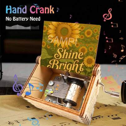 "Shine Bright" Sunflower Hand Crank Wooden Music Box - Plays "You Are My Sunshine", No Battery Needed, Perfect Gift For Music Lovers & Home Decor
