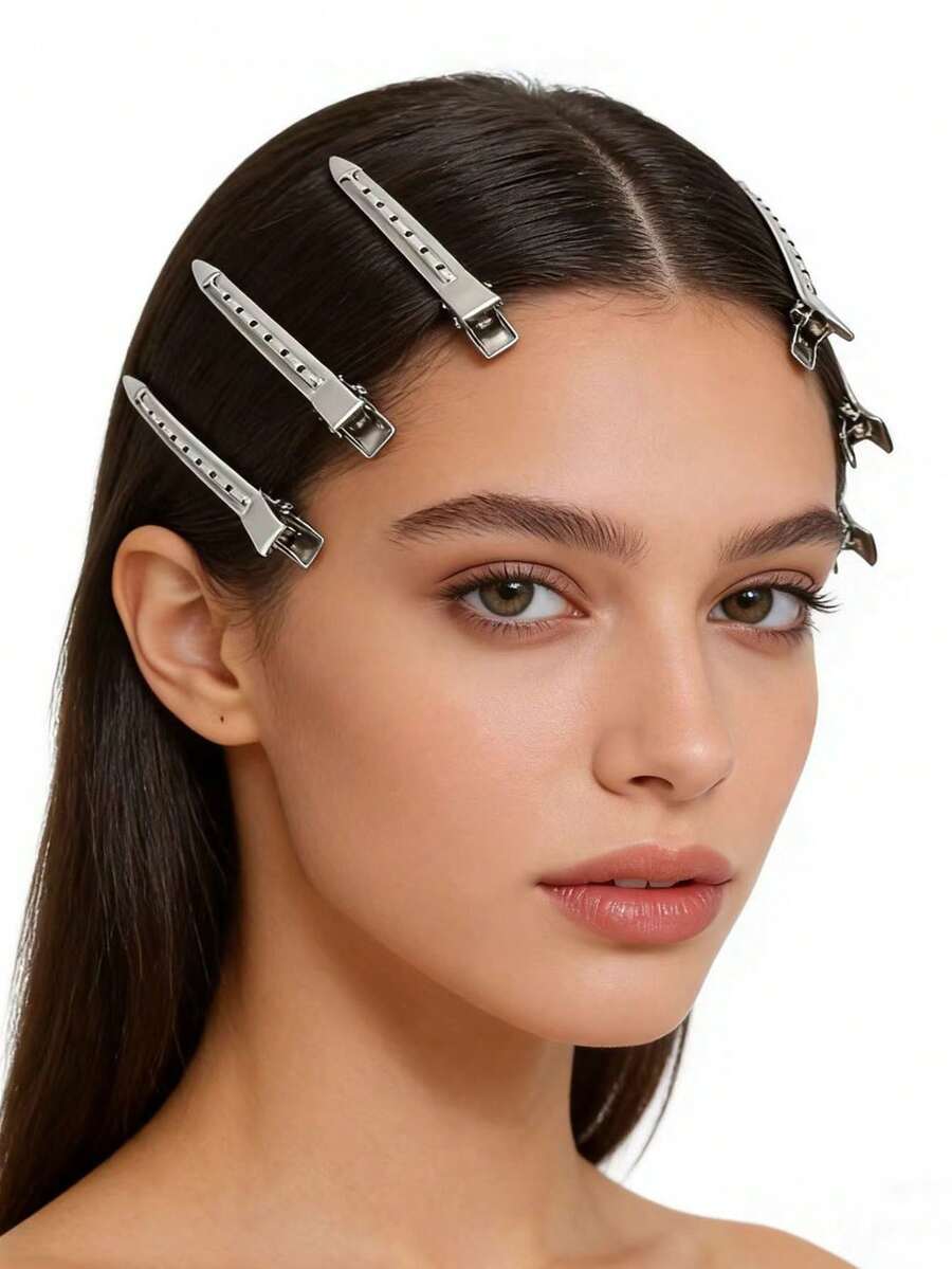 10/20个装女士银色9厘米金属发夹，蓬松造型，无痕发夹，适用于发根、刘海、鸭嘴夹，造型师专用发夹 - 銀色 - 查看 1