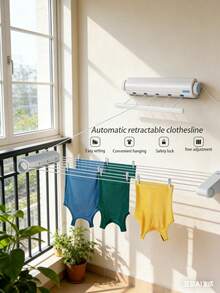 1pc 4-Line Retractable Clothesline - 147.63 Inch Indoor Durable Plastic Laundry Rope, Suitable For Bedroom, Bathroom And Living Room - Space-Saving Invisible Drying Rack For Clothes, Towels And Pants (Random Clip Color) - Multicolor - View 11