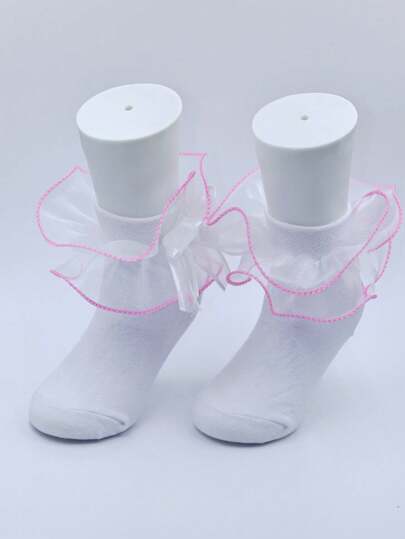 2 Pairs New Solid Color Cute Knee-High Socks, Breathable Lace Trim Princess Socks For Baby Girls 0-3 Years Old, Tassel Children's Socks, Girls Socks, Colorful Lace Trim Baby Socks, Lovely Girls Socks, Children's Eid Gift