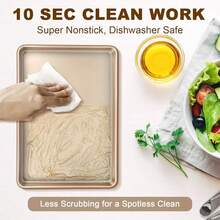 1个不粘加厚重型碳钢烤盘，金色长方形烤盘，适用于节日和日常烘焙，可作饼干烤盘、蛋糕烤盘、多功能烹饪板、冷却架，厨房炊具套装，可用洗碗机清洗，香槟金色 - A - 查看 10